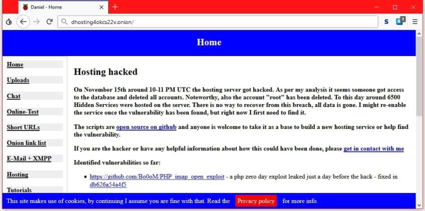 Daniel’s Hosting hackers apagam sites da deep web
