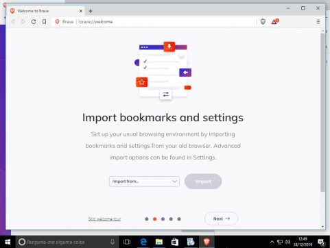 Importando configurações para o Navegador Brave