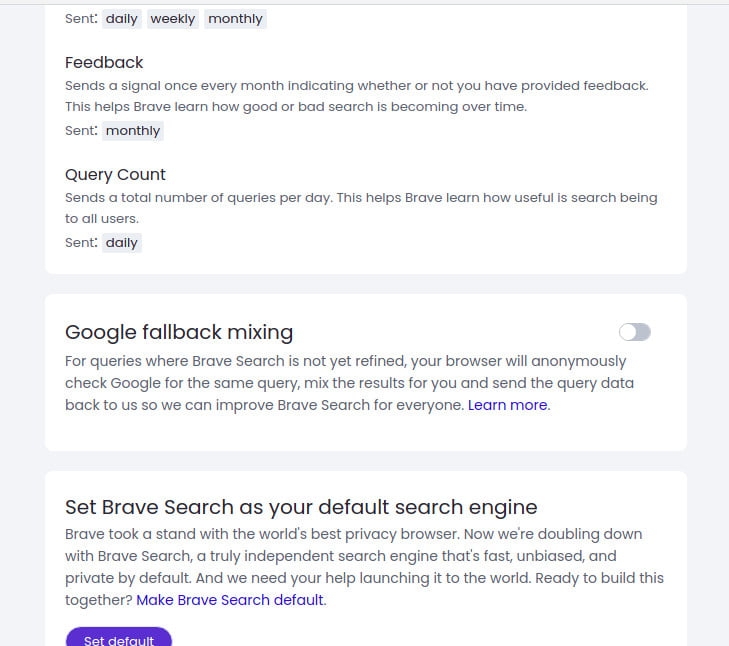 Opções avançadas do Brave Search permitem realizar buscas anonimas usando o Google.