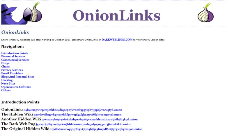 O site OnionLinks é um diretório de links da Deep Web.