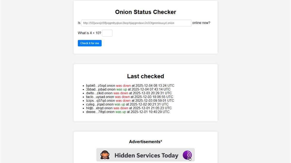 Onion Status Checker permite validar se uma página da Deep Web está online.