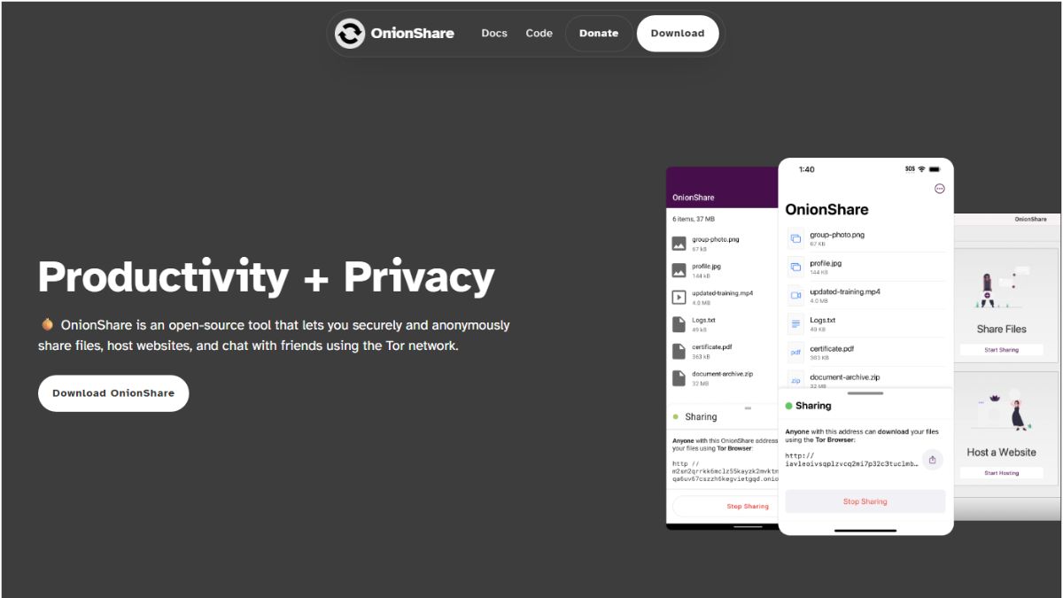 OnionShare permite o compartilhamento de arquivos através da rede Onion.