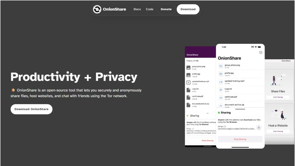 OnionShare allows users to share files through the Tor network.