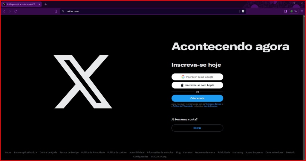 X bloqueado no Brasil como acessar usando o Navegador Brave através da rede Tor.