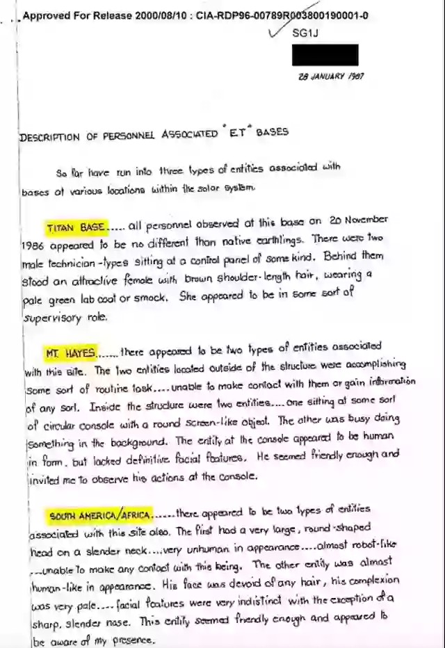 Documento da CIA revela a possível existência de bases extra terrestre na Terra.