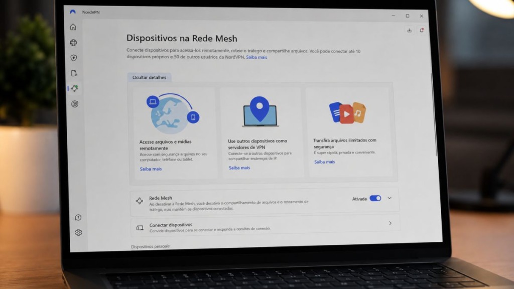 Meshnet da NordVPN rede privada para conectar dispositivos com segurança.