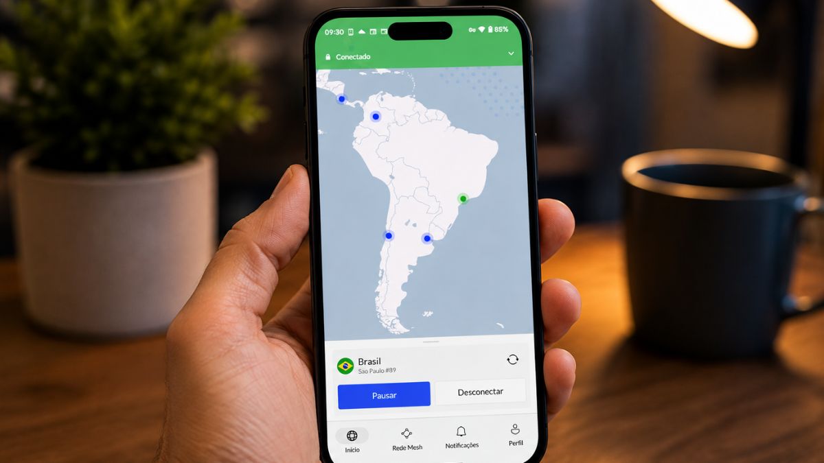 NordVPN no Android conectado a servidor VPN no Brasil.