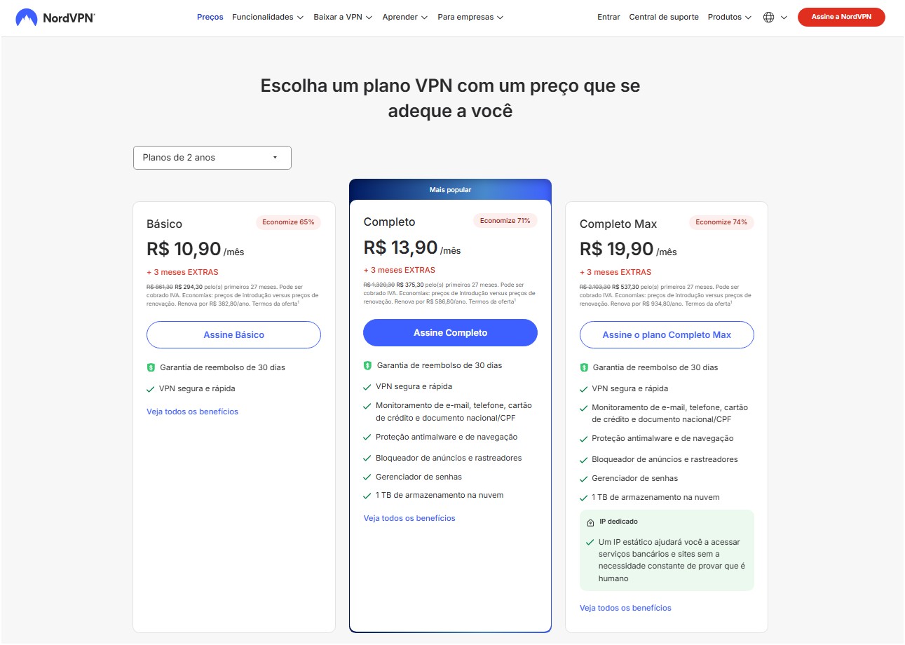 Preços NordVPN agosto de 2026.
