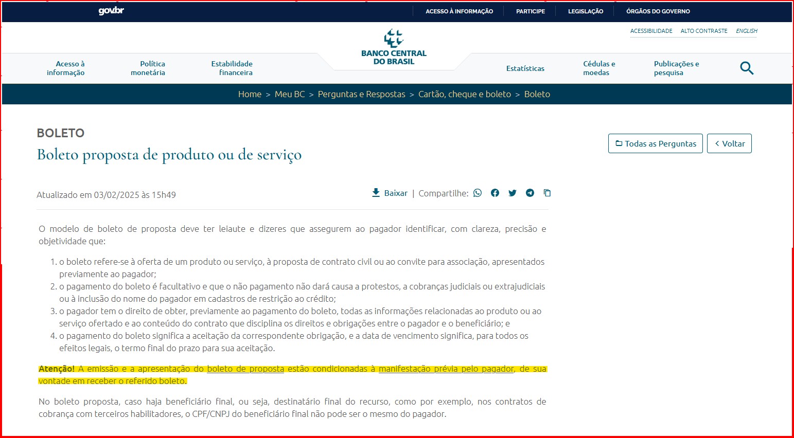 Banco Central regras sobre boleto proposta.