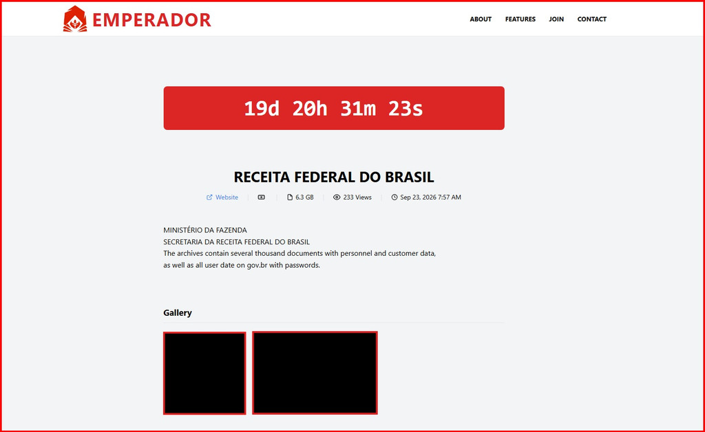 Suposto vazamento Receita Federal grupo de ransomware Emperador.